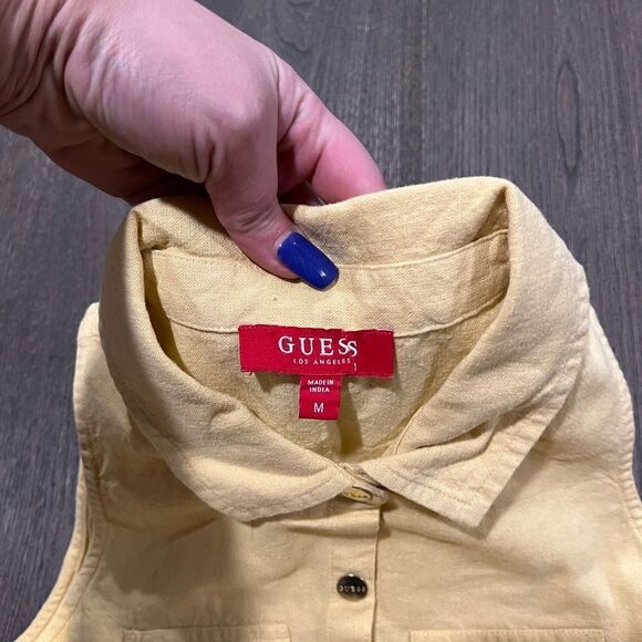 NWOT Guess Los Angeles Linen Blend Yellow Collared Utility Tie Waist Dress Sz M - Picture 7 of 9